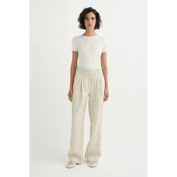 Posse Mackenzie Trouser - Cream Pinstripe – sustainable Pants in Ivory from Australian designer at Luxury Shoes .