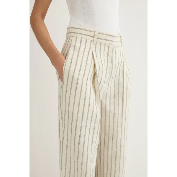 Posse Mackenzie Trouser - Cream Pinstripe – sustainable Pants in Ivory from Australian designer at Luxury Shoes .