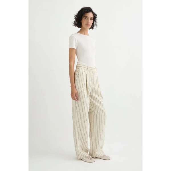 Posse Mackenzie Trouser - Cream Pinstripe – sustainable Pants in Ivory from Australian designer at Luxury Shoes .