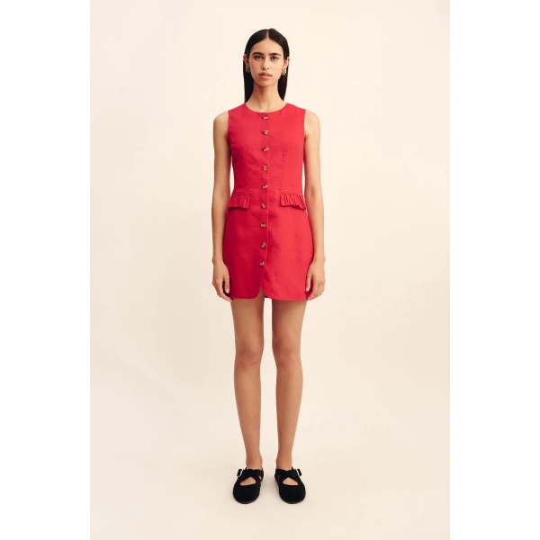 Posse Matilda Button Down Mini - Red – sustainable Dresses in Red from Australian designer at Luxury Shoes .
