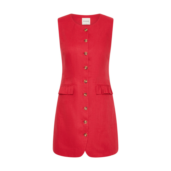 Matilda Button Down Mini - Red by Posse the Label ‚Äì luxury dresses in Red available at Luxury Shoes 