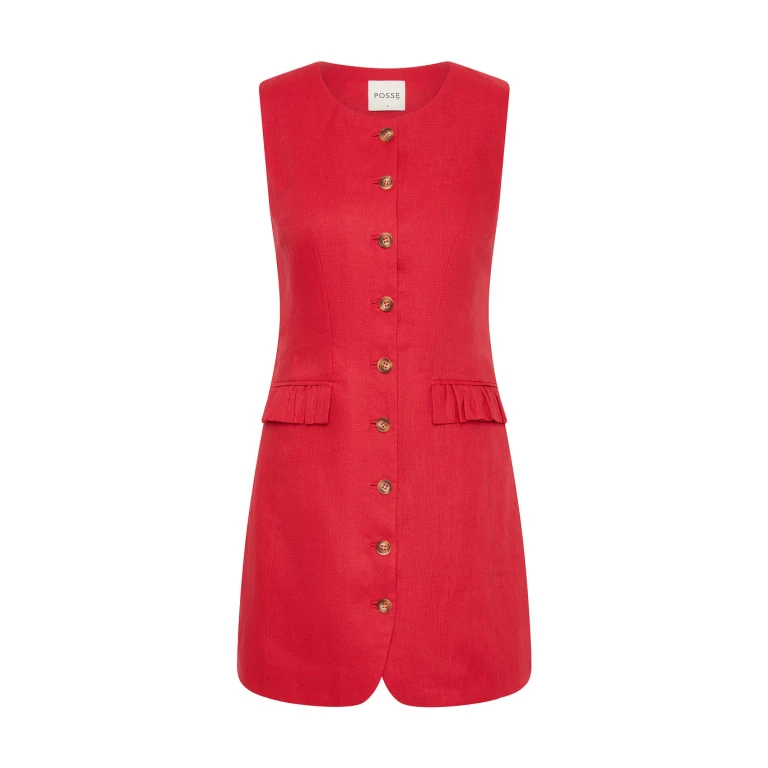 Matilda Button Down Mini - Red by Posse the Label ‚Äì luxury dresses in Red available at Luxury Shoes 