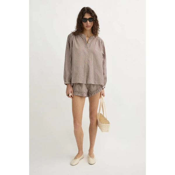 Posse Mira Shirt - Petite Mocha Gingham – sustainable Tops in Brown from Australian designer at Luxury Shoes .