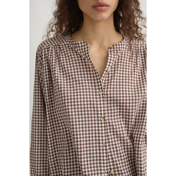Posse Mira Shirt - Petite Mocha Gingham – sustainable Tops in Brown from Australian designer at Luxury Shoes .