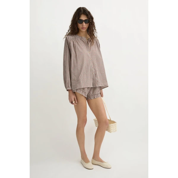 Posse Mira Shirt - Petite Mocha Gingham – sustainable Tops in Brown from Australian designer at Luxury Shoes .