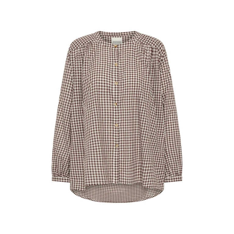 Mira Shirt - Petite Mocha Gingham by Posse the Label ‚Äì luxury tops in Brown available at Luxury Shoes 