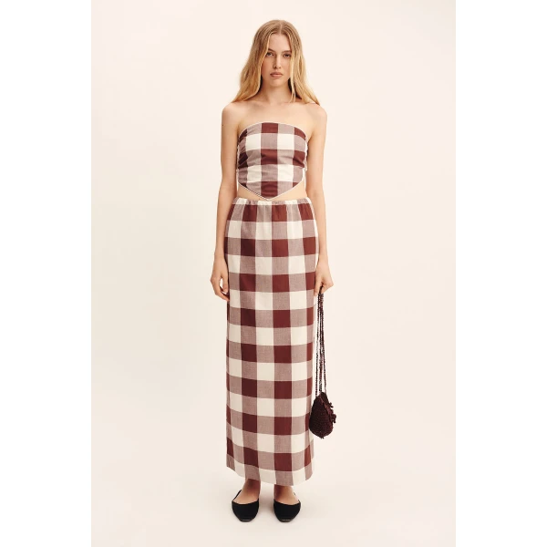 Posse Mira Skirt - Mocha Gingham – sustainable Skirts in Brown from Australian designer at Luxury Shoes .