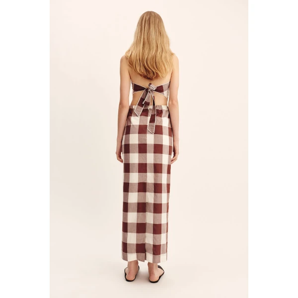 Posse Mira Skirt - Mocha Gingham – sustainable Skirts in Brown from Australian designer at Luxury Shoes .