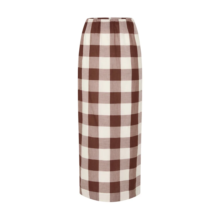 Mira Skirt - Mocha Gingham by Posse the Label ‚Äì luxury skirts in Brown available at Luxury Shoes 
