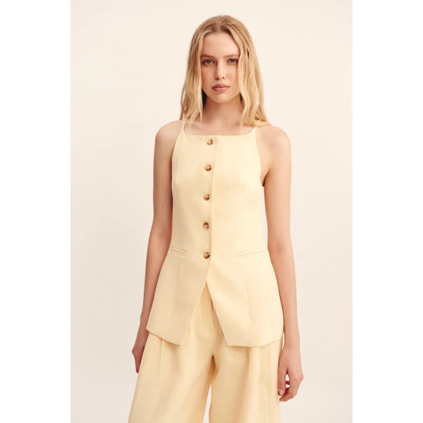 Posse Nancy Gilet - Dusty Citron – sustainable Jackets in Yellow from Australian designer at Luxury Shoes .