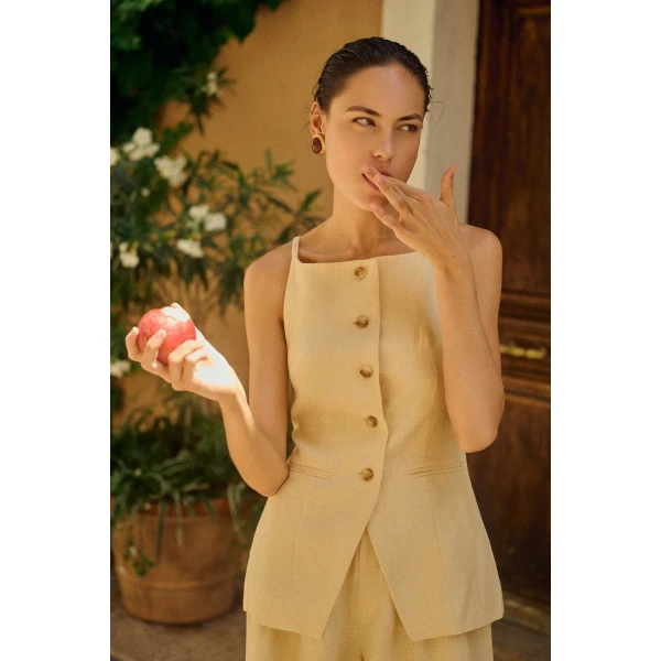 Posse Nancy Gilet - Dusty Citron – sustainable Jackets in Yellow from Australian designer at Luxury Shoes .