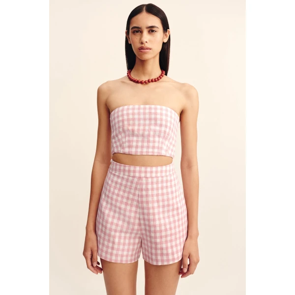 Posse Paige Bandeau - Pink Gingham – sustainable Tops in Pink from Australian designer at Luxury Shoes .