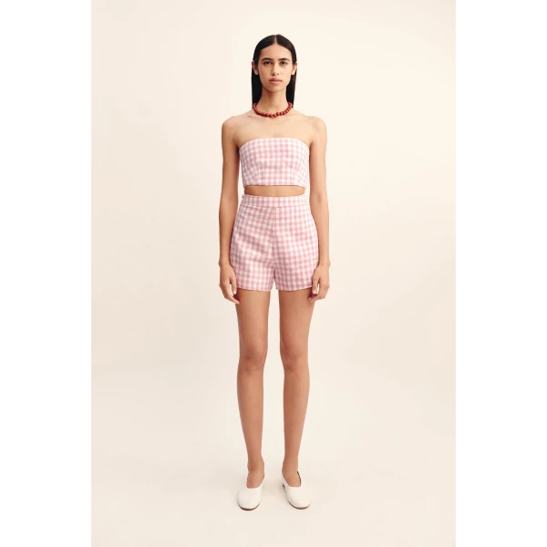 Posse Paige Bandeau - Pink Gingham – sustainable Tops in Pink from Australian designer at Luxury Shoes .