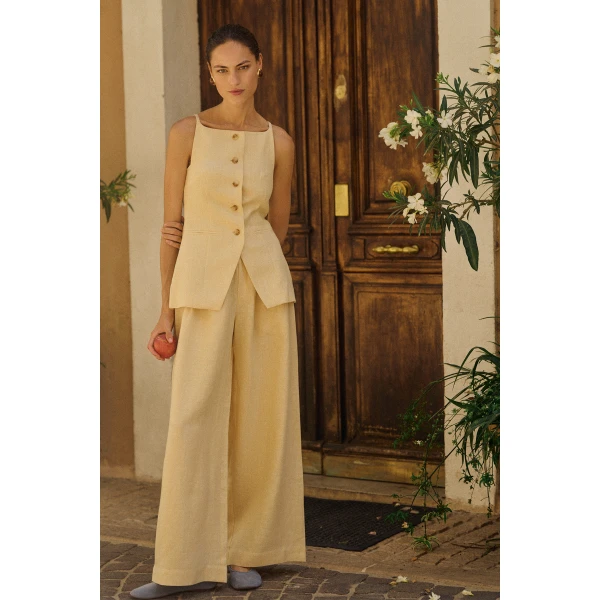 Posse Parker Trouser - Dusty Citron – sustainable Pants in Yellow from Australian designer at Luxury Shoes .