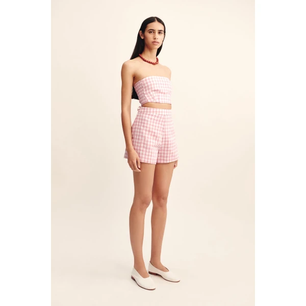 Posse Perri Short - Pink Gingham – sustainable Shorts in Pink from Australian designer at Luxury Shoes .