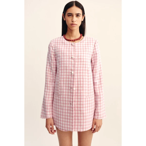 Posse Rio Shift Jacket - Pink Gingham – sustainable Jackets in Pink from Australian designer at Luxury Shoes .