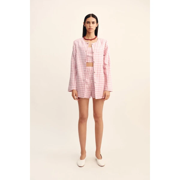 Posse Rio Shift Jacket - Pink Gingham – sustainable Jackets in Pink from Australian designer at Luxury Shoes .