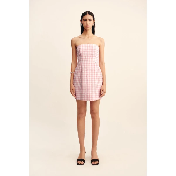 Posse Rosalie Strapless Mini Dress - Pink Gingham – sustainable Dresses in Pink from Australian designer at Luxury Shoes .