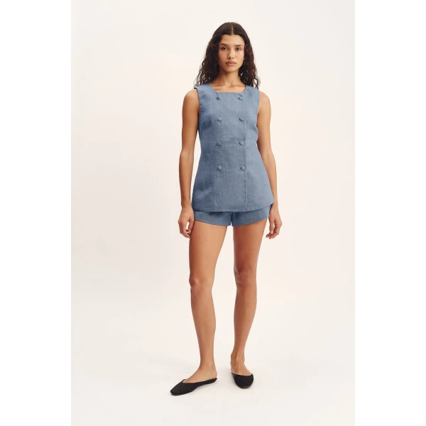 Posse Thea Short - Steel Blue – sustainable Shorts in Blue from Australian designer at Luxury Shoes .