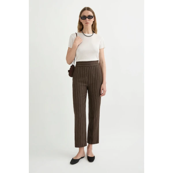 Posse Thea Trouser - Chocolate Cream Pinstripe – sustainable Pants in Brown from Australian designer at Luxury Shoes .