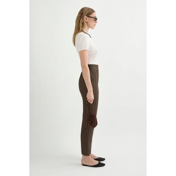 Posse Thea Trouser - Chocolate Cream Pinstripe – sustainable Pants in Brown from Australian designer at Luxury Shoes .