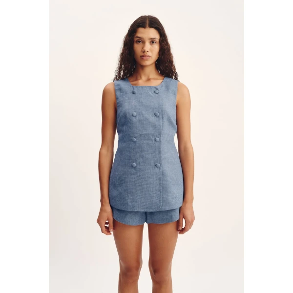 Posse Thea Vest - Steel Blue – sustainable Jackets in Blue from Australian designer at Luxury Shoes .
