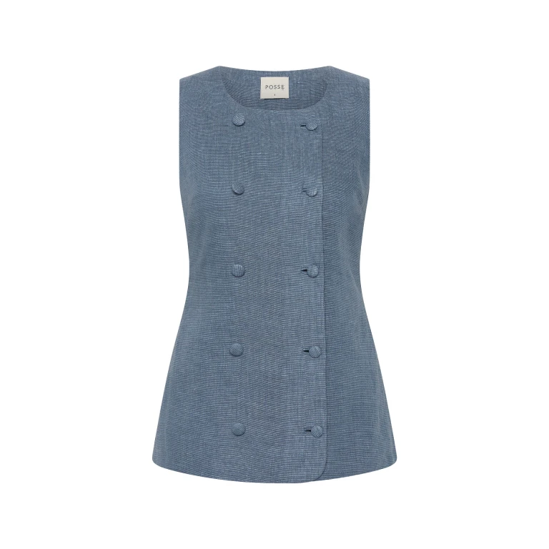 Thea Vest - Steel Blue by Posse the Label ‚Äì luxury jackets in Blue available at Luxury Shoes 