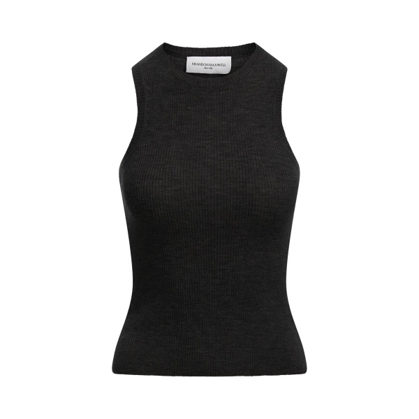 Brandon Maxwell The Jett Cashmere Ribbed Tank in Black Top
