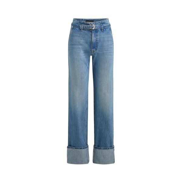 Brandon Maxwell The Belted Alexa Cuffed Denim in Vintage Wash