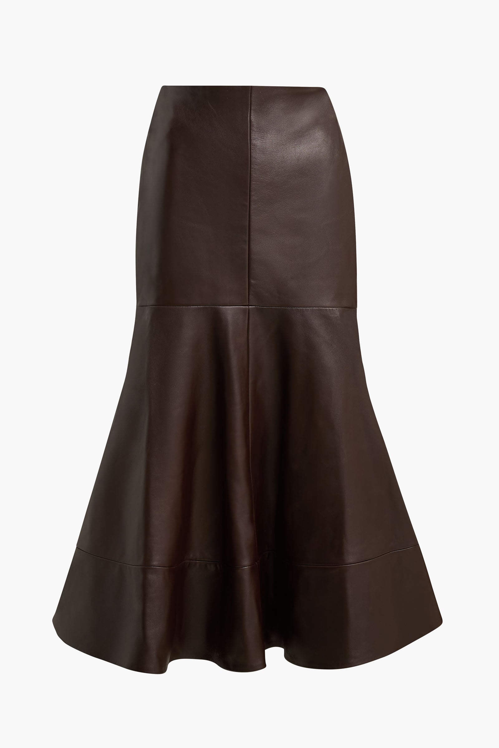 Brandon Maxwell Brown Skirts with sculptural silhouette photographed against minimal backdrop