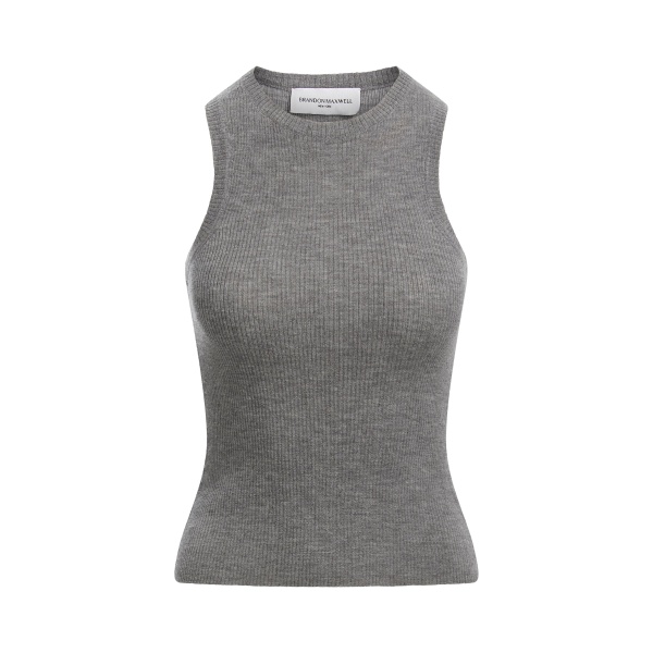 Brandon Maxwell The Jett Cashmere Ribbed Tank in Heather Grey Top