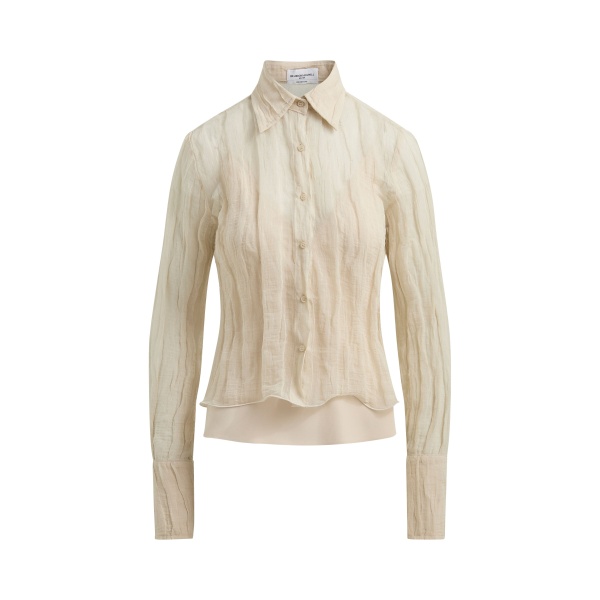 Brandon Maxwell The Billie Button Up Top in Metal Oyster Organza