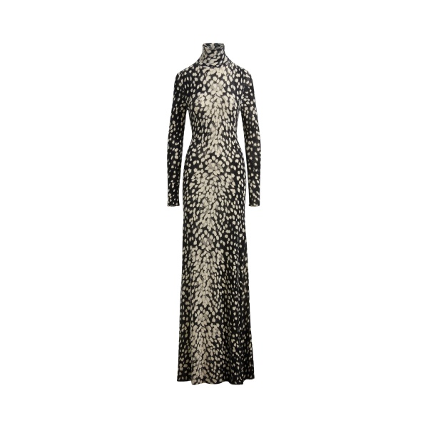 Brandon Maxwell The Camille Hand Printed Cashmere Turtleneck Dress in Snow Leopard