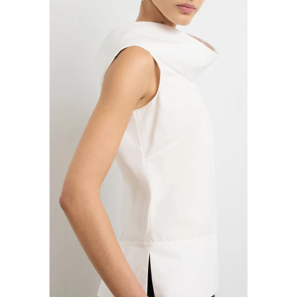 Brandon Maxwell The Bowie Top in White Cotton Poplin, view 2