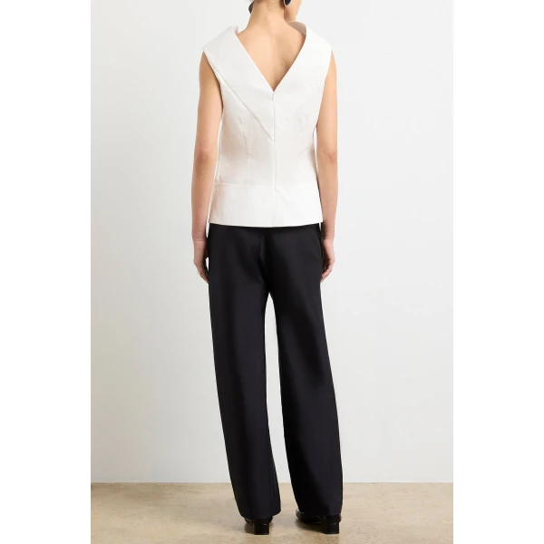 Brandon Maxwell The Bowie Top in White Cotton Poplin, view 4