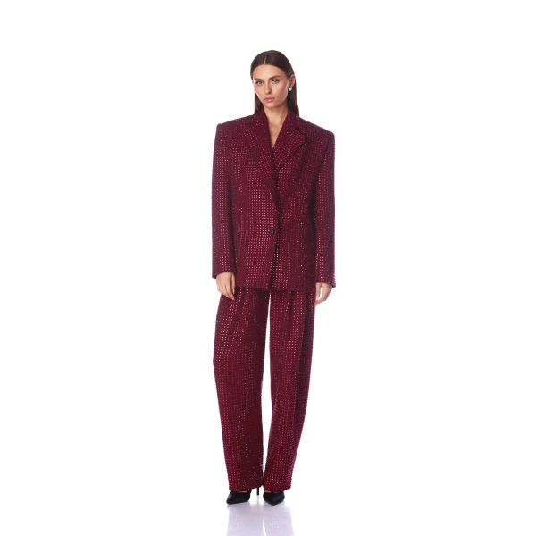 Bronx and Banco Red Blake Burgundy Rhinestone Blazer  a harmonious blend of structured elegance and timeless sophistication.