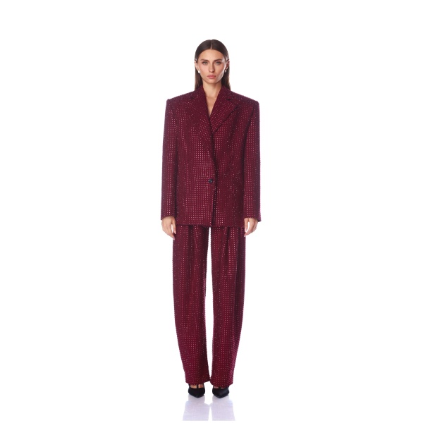 Bronx and Banco Red Blake Burgundy Rhinestone Blazer  a harmonious blend of structured elegance and timeless sophistication