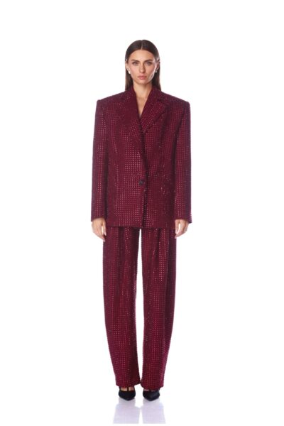 Bronx and Banco Red Blake Burgundy Rhinestone Blazer  a harmonious blend of structured elegance and timeless sophistication