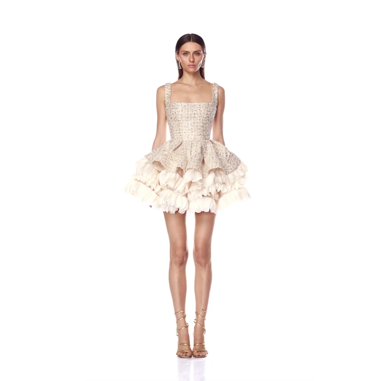 Bronx and Banco Ivory Catalina Ivory Mini Dress  a harmonious blend of structured elegance and timeless sophistication