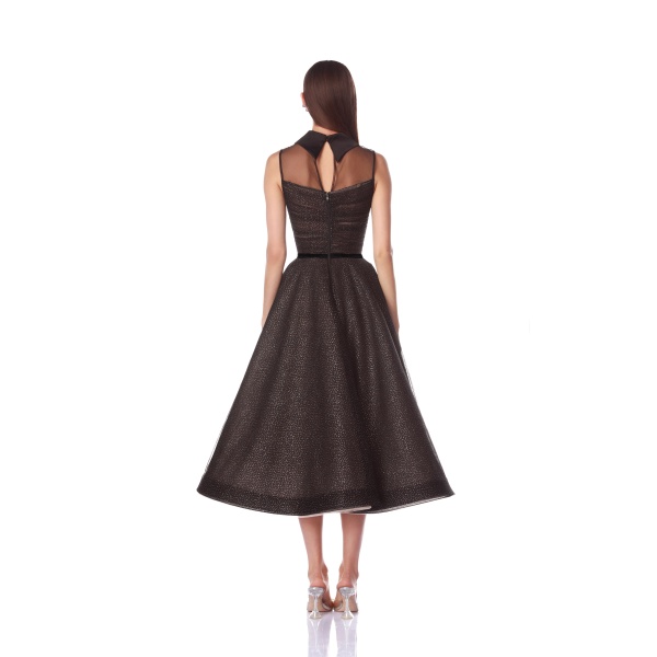 Bronx and Banco Black Charlotte Black Midi Dress  a harmonious blend of structured elegance and timeless sophistication