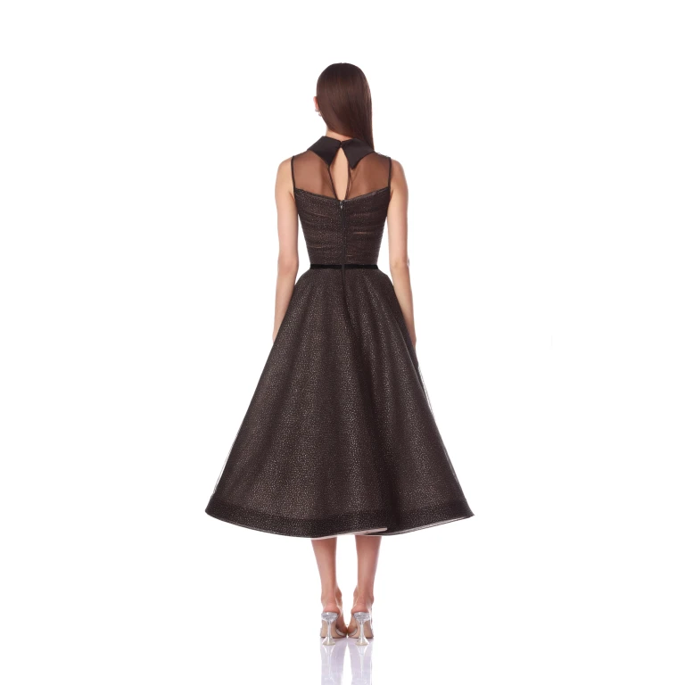 Bronx and Banco Black Charlotte Black Midi Dress  a harmonious blend of structured elegance and timeless sophistication