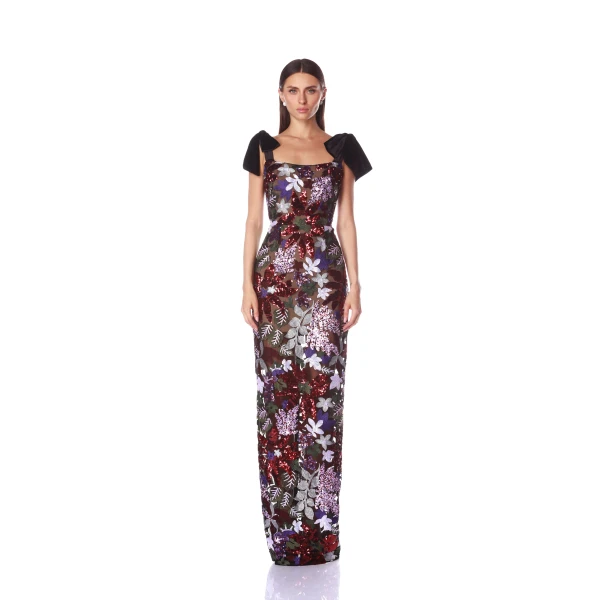 Bronx and Banco Purple Dahlia Purple Multi Maxi Dress  a harmonious blend of structured elegance and timeless sophistication