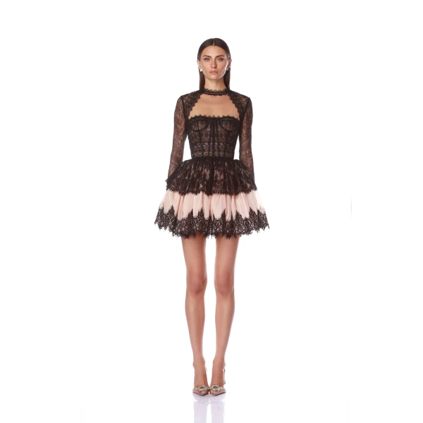 Bronx and Banco Black Daphne Long Sleeve Mini Dress  a harmonious blend of structured elegance and timeless sophistication