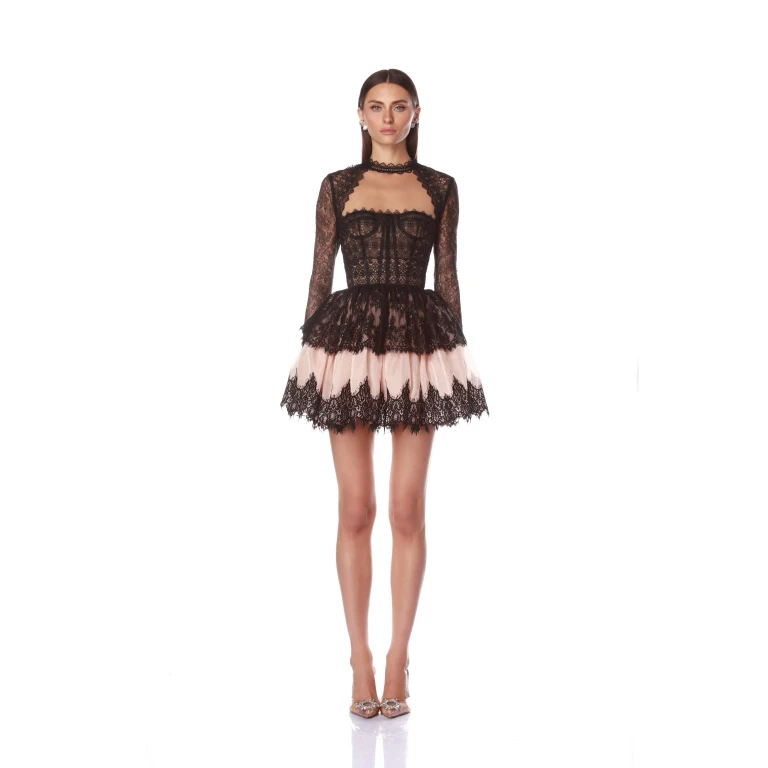 Bronx and Banco Black Daphne Long Sleeve Mini Dress  a harmonious blend of structured elegance and timeless sophistication