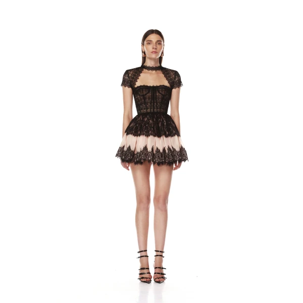 Bronx and Banco Black Daphne Mini Dress  a harmonious blend of structured elegance and timeless sophistication