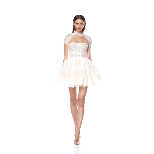 Bronx and Banco White Daphne White Mini Dress  a harmonious blend of structured elegance and timeless sophistication.
