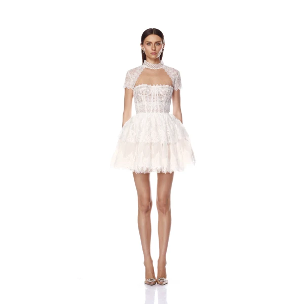 Bronx and Banco White Daphne White Mini Dress  a harmonious blend of structured elegance and timeless sophistication