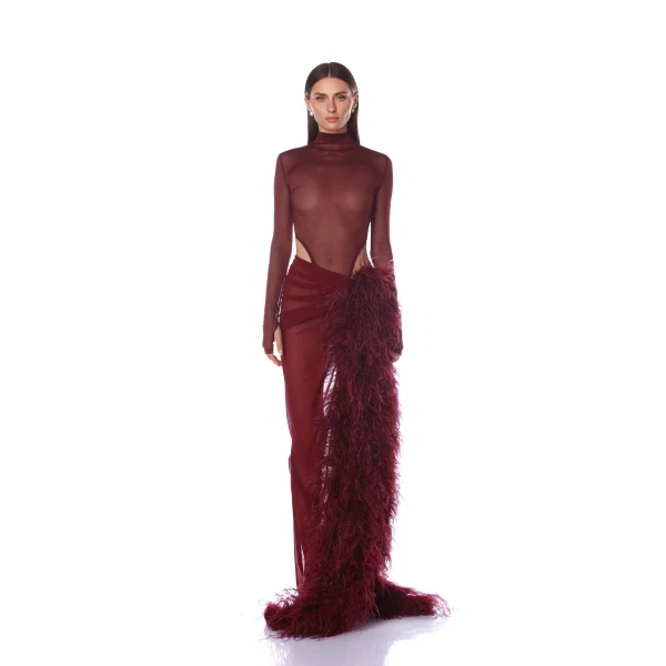 Bronx and Banco Red Elle Burgundy Skirt  a harmonious blend of structured elegance and timeless sophistication