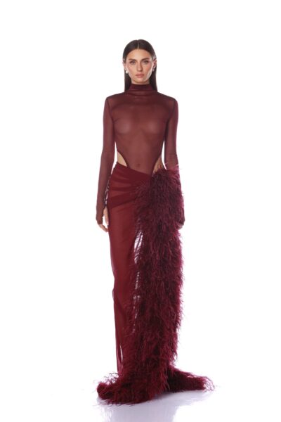 Bronx and Banco Red Elle Burgundy Skirt  a harmonious blend of structured elegance and timeless sophistication