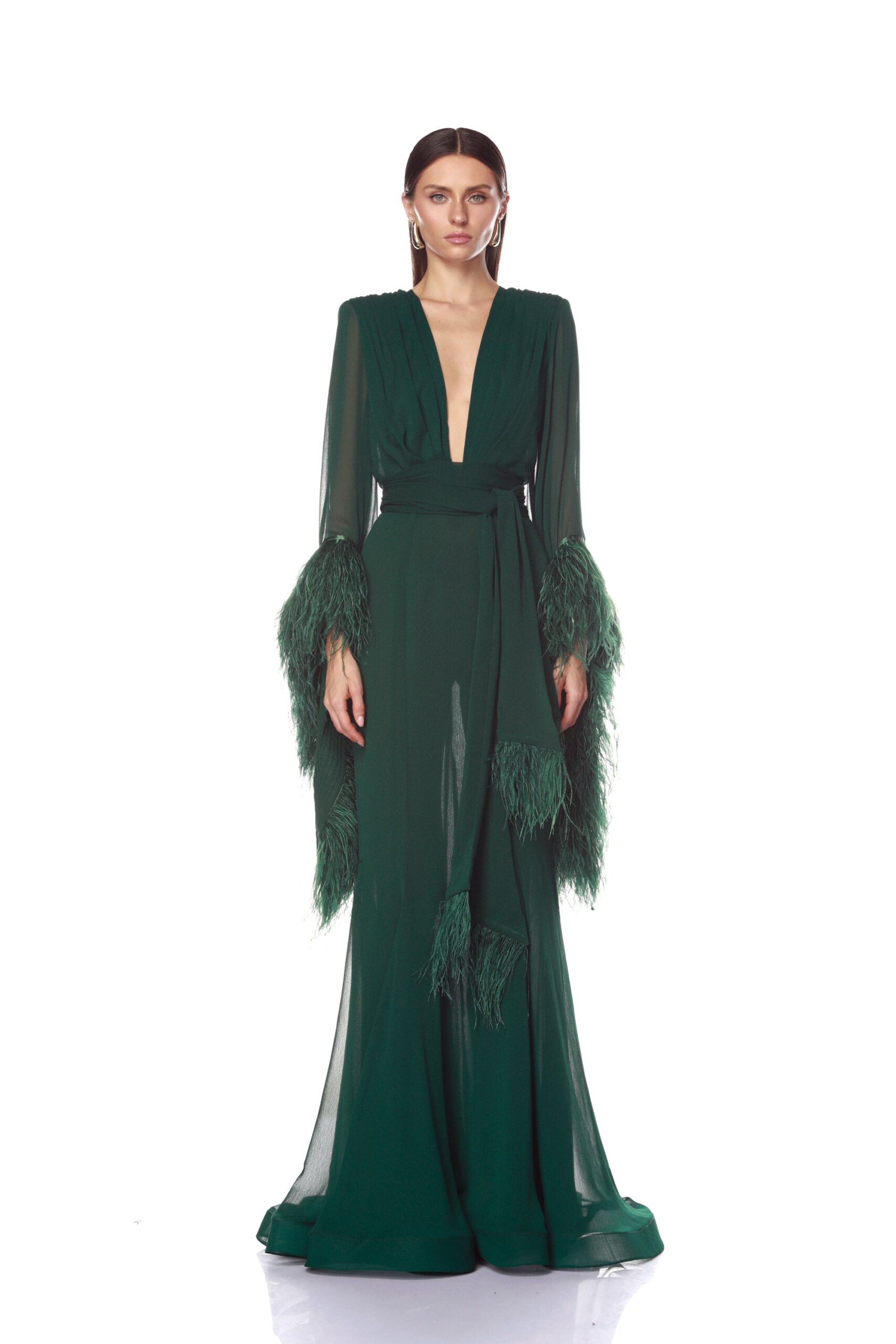 Bronx and Banco Geisha V-Neck Green Gown Bronx and Banco Green Geisha V-Neck Green Gown a harmonious blend of structured elegance and timeless sophistication